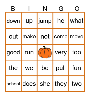 Pumpkin Bingo Unit 1 Week 6 Bingo Card