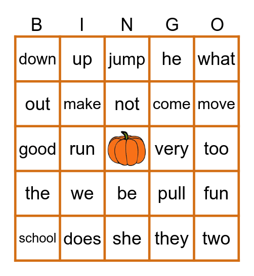 Pumpkin Bingo Unit 1 Week 6 Bingo Card