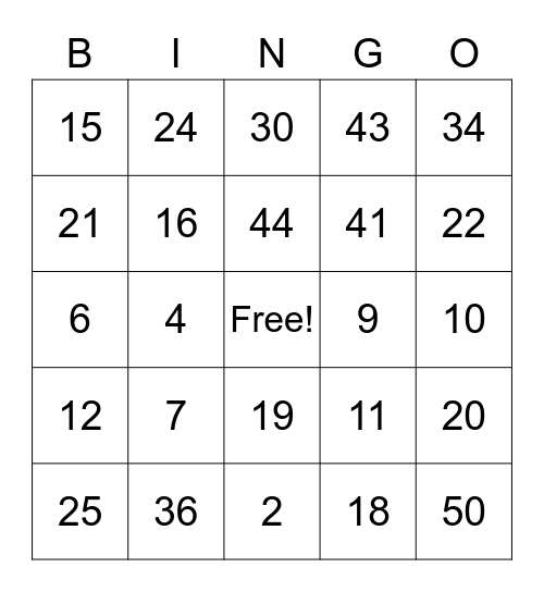 Test Review Bingo Card