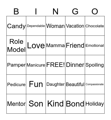 Mother's day Bingo Card