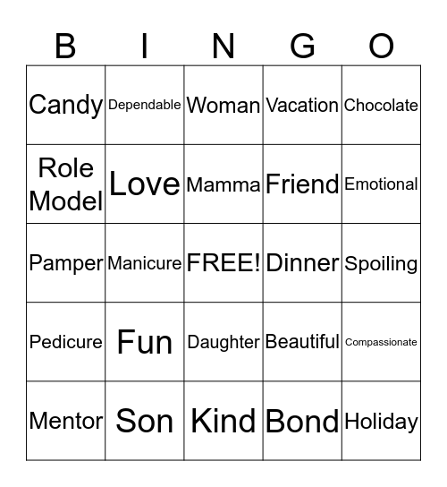 Mother's day Bingo Card