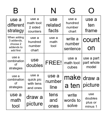 Math Strategy Bingo Card
