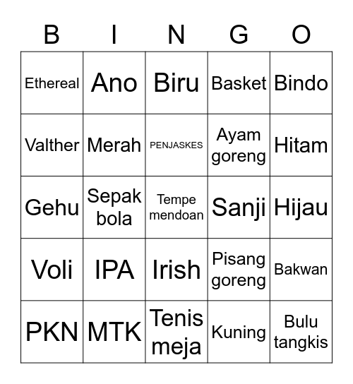 Ethereal's Bingo Card