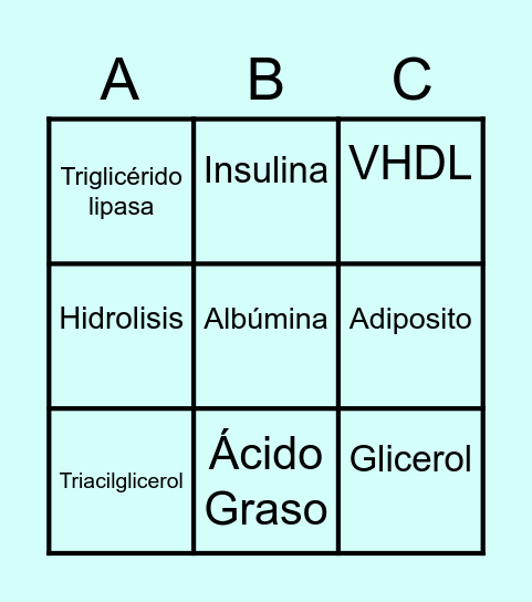 Lipolisis Bingo Card