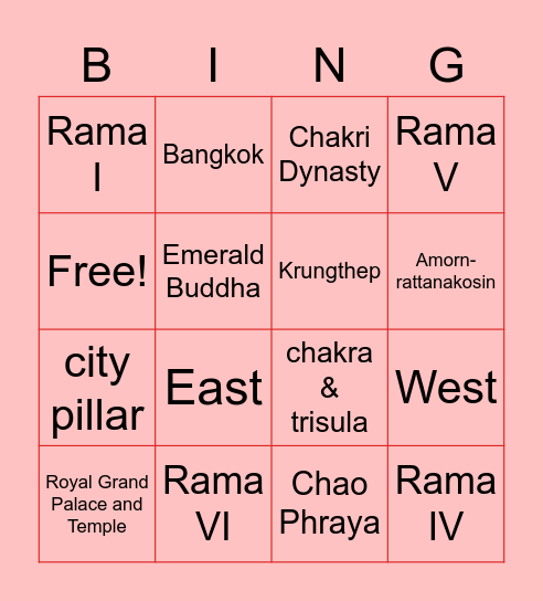 The Establishment of the Thai Kingdom Bingo Card