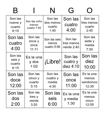 La Hora Bingo Card