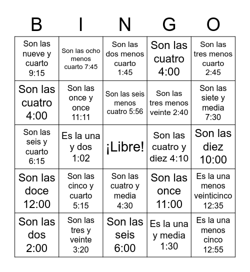 La Hora Bingo Card