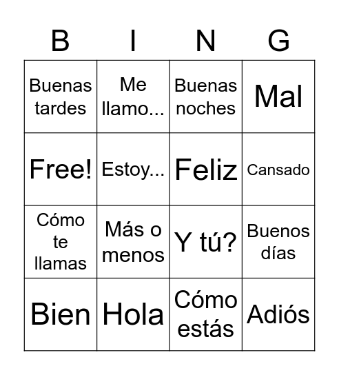 Los Saludos Bingo Card