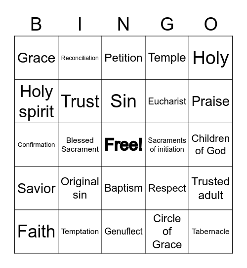 Faith Formation vocab words #1 Bingo Card