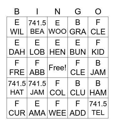 Montgomery Call Number Bingo Card