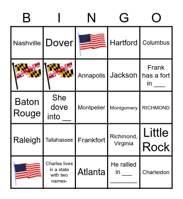 States for O.F. Bingo Card