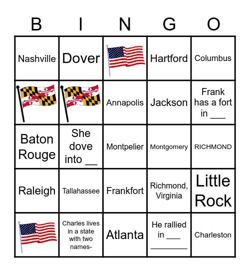 States for O.F. Bingo Card