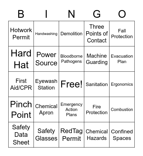 SAFETY BINGO Card