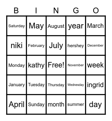 orange bingo days/months/seasons Bingo Card