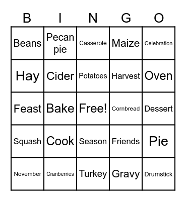 The Reserve Turkey Bingo 2021 Bingo Card