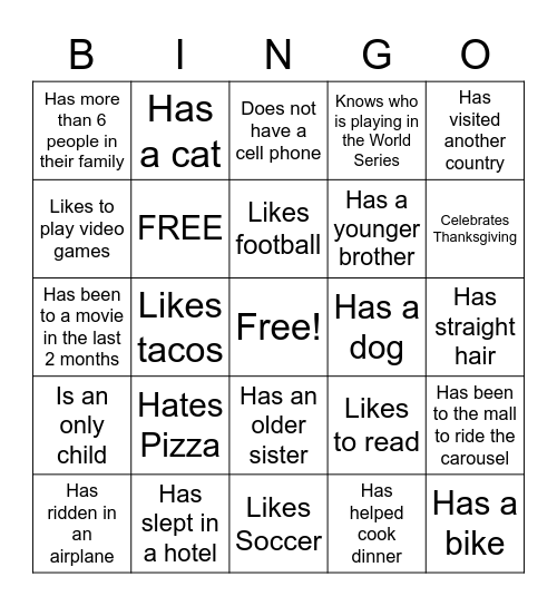 Human Bingo Card