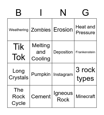 Rock Cycle Bing Bingo Card