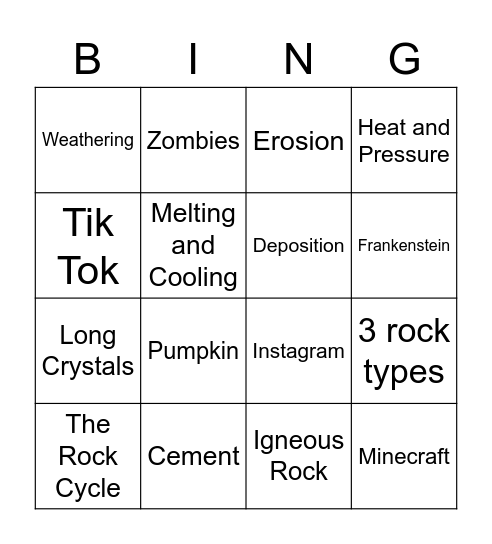 Rock Cycle Bing Bingo Card