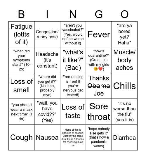 Covid Bingo Card