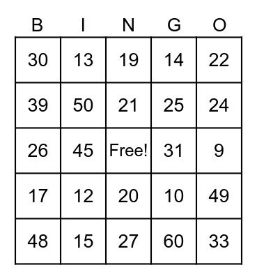 les nombres-french 1 Bingo Card