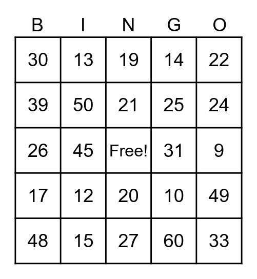 les nombres-french 1 Bingo Card