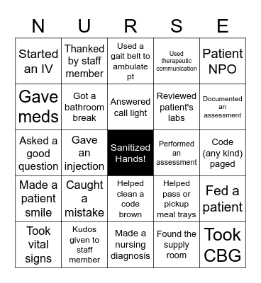 Nurse Bingo Card