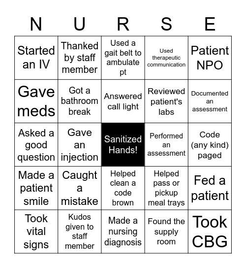 Nurse Bingo Card