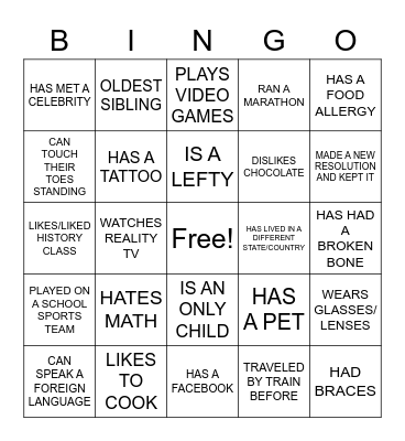 NEVER HAVE I EVER Bingo Card