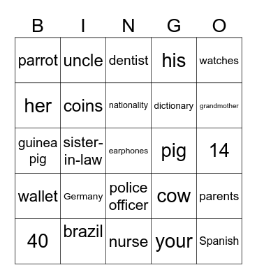 Let's play BINGO! Bingo Card