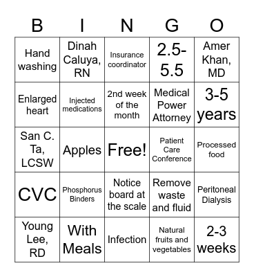 Westminster Bingo Card