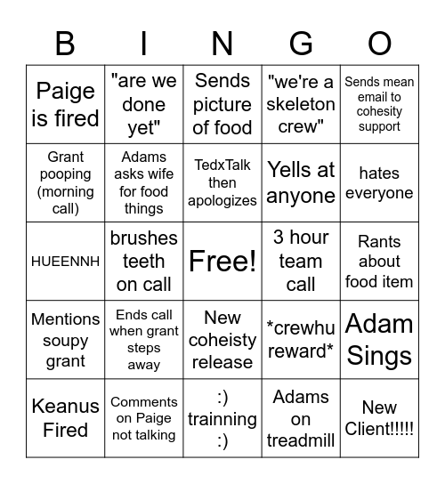 Adams Bingo Card