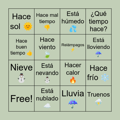 ¿Qué tiempo hace? Bingo Card