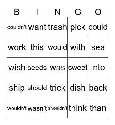 UNIT 16 Bingo Card