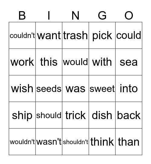 UNIT 16 Bingo Card