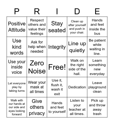 PBIS Bingo Card