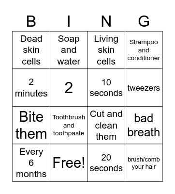 Hygiene Bingo Card