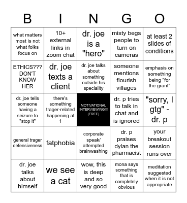 trager wednesday workshop bingo Card