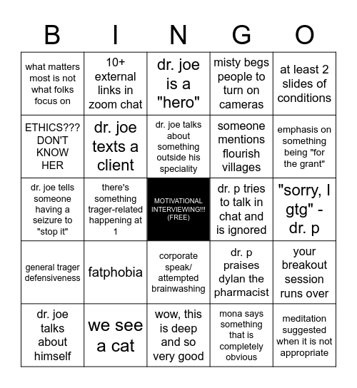 trager wednesday workshop bingo Card