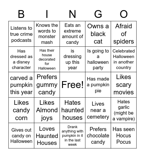 Halloween Bingo Card