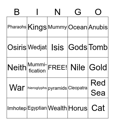 EGYPT Bingo Card