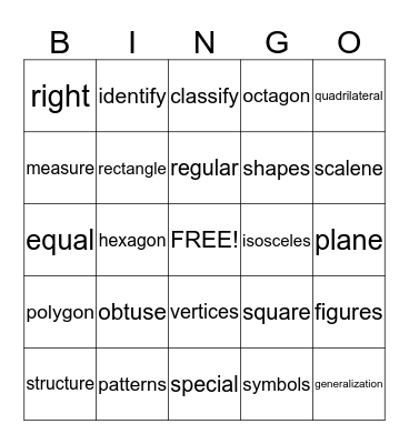 Geometry Bingo Card