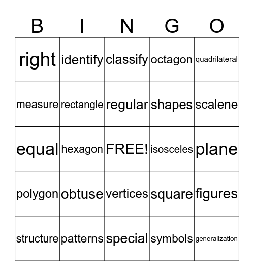 Geometry Bingo Card