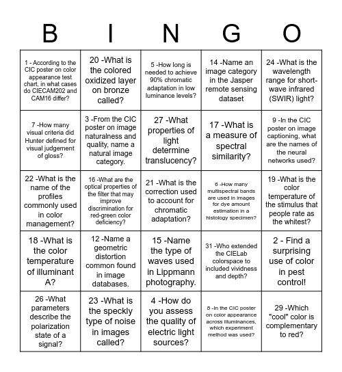 Color & Imaging Conference Bingo Card