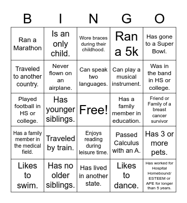 Getting to Know You Bingo Card