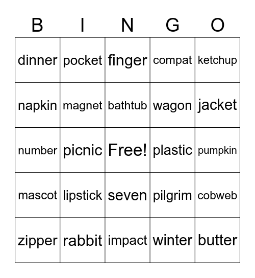 2 Syllable -Closed Bingo Card