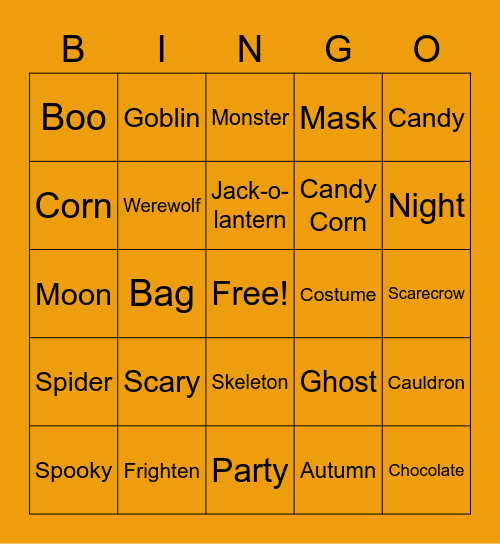 Halloween Word Bingo Card