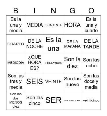 ¿Qué hora es? Bingo Card