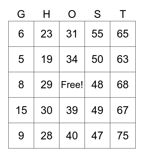 GHOST BINGO Card