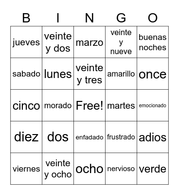 Unit 1 Bingo! Bingo Card
