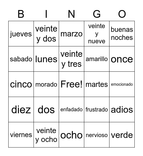 Unit 1 Bingo! Bingo Card
